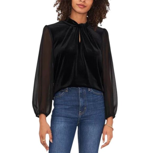 Vince Camuto Black Cross Neck Velvet Blouse Size Small NWOT $99 MSRP - Picture 1 of 8
